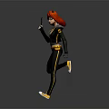 Animated Female Character With Red Hair And Black Outfit Running