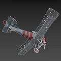 Vintage Biplane Fighter Plane with Red Propeller Red and White Striped Fuselage and Red Wheels