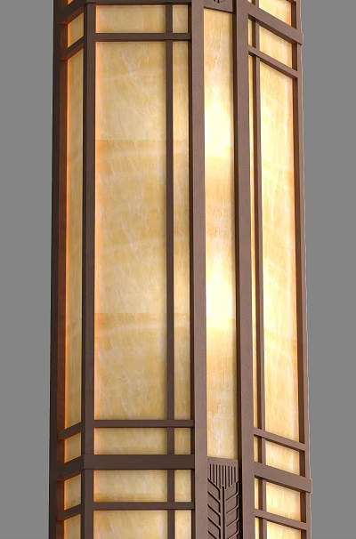 Modern Contemporary Wall Lamp Design With Wooden Strip Frame And Beige Lampshade 3d model
