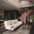 Modern Cozy Minimalist Living And Dining Room With Warm Wooden Furniture And Ample Natural Light