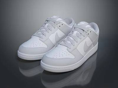White Low Top Lace Up Sneakers Featuring Minimalist Design And Signature Logo On Upper 3d model