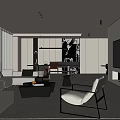 Modern Living Room Interior With Large Windows White Sofa Fireplace And TV Wall
