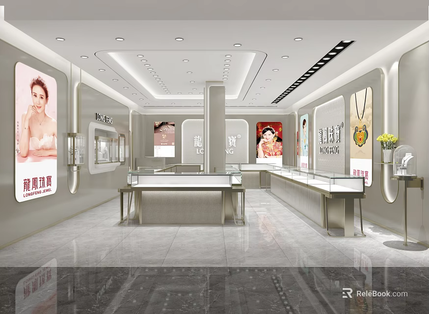 Elegant Jewelry Store Interior With Glass Display Cases And Diamond Ornaments 3d model 