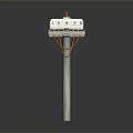 Miniature Train Model On Pole Mounted Platform With Orange Ropes And Colorful Design