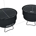 Portable Black Round Grills With Mesh Grid And Metal Stand For Outdoor Cooking