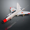 White and Red Fighter Jet Model with Star Emblems and F5050 Marking on Dark Background