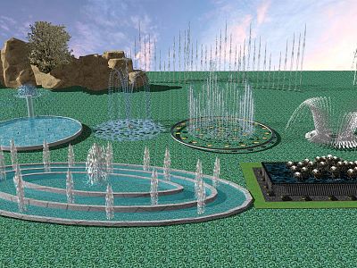 Modern Fountain Commercial Square Fountain Dry Spray Column Spring Flow Water Curtain Waterscape Landscape Essay model