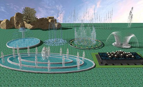 Modern Fountain Commercial Square Fountain Dry Spray Column Spring Flow Water Curtain Waterscape Landscape Essay 3d model