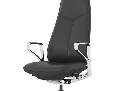 Ergonomic Black Leather Office Chair with Silver Metal Armrests and Adjustable Base 3d model