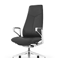 Ergonomic Black Leather Office Chair with Silver Metal Armrests and Adjustable Base