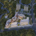 Modern Design School Buildings with Courtyard Surrounded by River Green Spaces and Roads