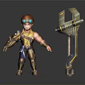 Cartoon Muscular Man In Yellow Vest And Blue Pants With Goggles Near Large Mechanical Device