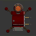 Red Mobile Electronic Pizza Appliance Design With Pizzakit Logo And Mechanical Legs