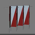 Red And White Diagonal Striped Room Dividers With Multiple Panels And Metal Stands