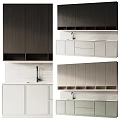 Modern Kitchen Interior Design With Dark Wooden Cabinets White Countertop Drawers And Faucet