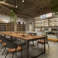 Rustic Dessert Shop Interior With Wooden Ceiling Ivy Decorations Bookshelves Dessert Display Case And Green Plants