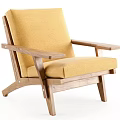 Modern Accent Chair with Wooden Frame and Yellow Upholstered Seat for Minimalist Living Space