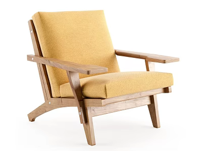 Modern Accent Chair with Wooden Frame and Yellow Upholstered Seat for Minimalist Living Space 3d model