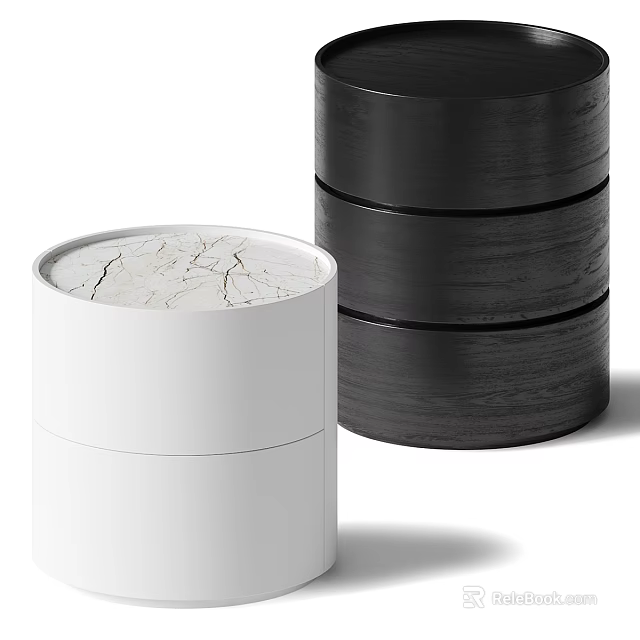 Modern Side Table With White Marble Top And Black Wooden Base Design For Home Decor 3d model 