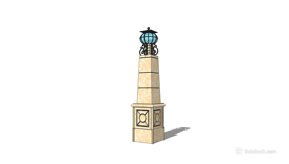 Classic Column Mounted Outdoor Light With Stone Base And Decorative Lantern Top 3d model 