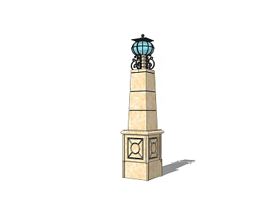 Classic Column Mounted Outdoor Light With Stone Base And Decorative Lantern Top 3d model