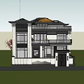 Modern Two Story Detached Villa Exterior With Balcony Roof Umbrella And Landscaping