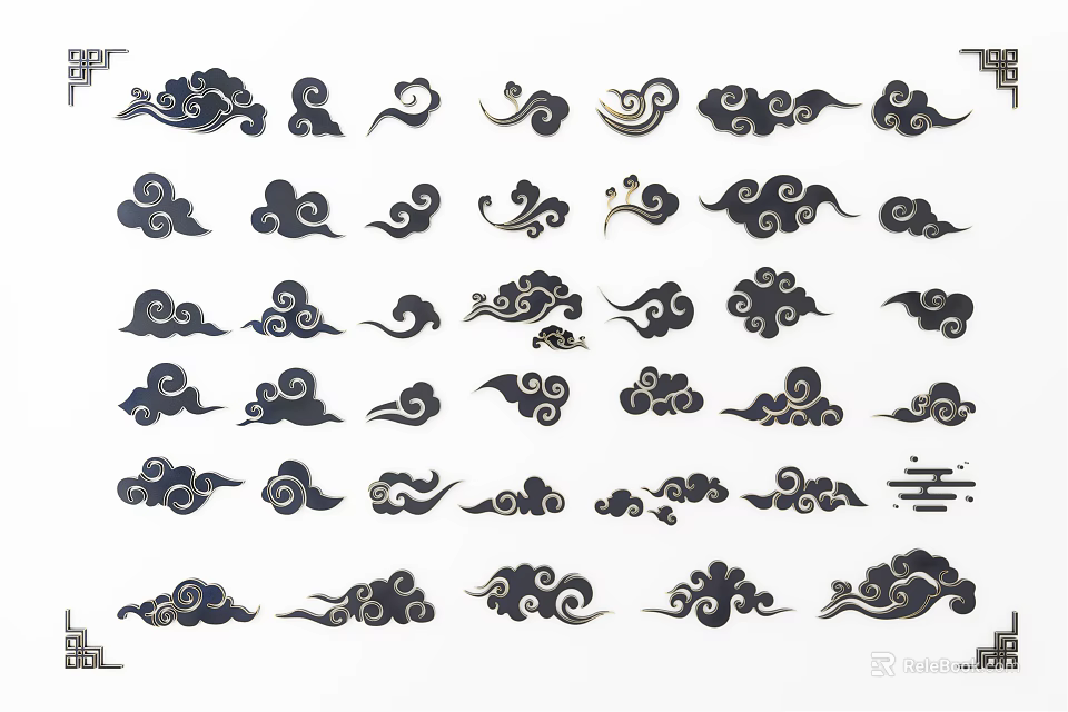 Traditional Chinese Cloud Carving With Various Artistic Patterns And Decorative Designs 3d model 