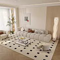 Modern Sofa Coffee Table Set With Black White Checkered Rug And Floor Lamp 3d model