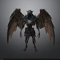 Hooded Winged Fantasy Demon Creature With Glowing Chest And Dark Red Wings