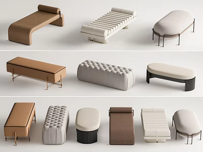 Various Modern Ottoman Designs With Different Shapes Materials And Leg Styles 3d model