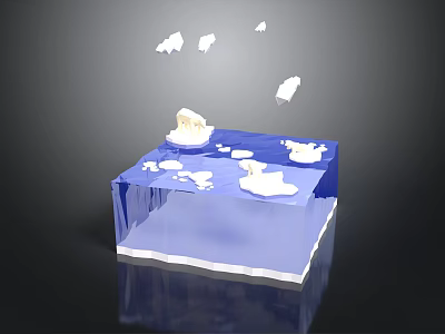 3D Blue Cubic Platform Scene With White Clouds And Floating Elements 3d model