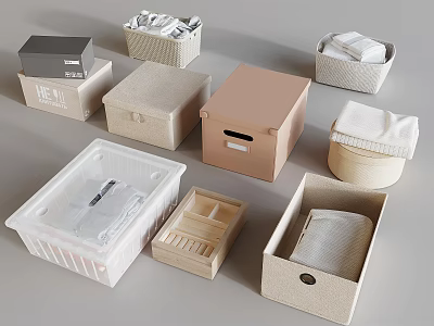 Various Styles Storage Baskets and Bins With Beige Pink Transparent Designs For Home Organization 3d model