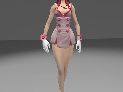 Game Movie Character In Pink Outfit With Red Accents Heart Details And White Gloves 3d model