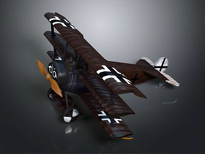 Vintage Dark Brown Biplane Model Featuring White Cross Wings And Propeller For Space Aviation Enthusiasts 3d model