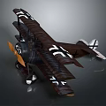 Vintage Dark Brown Biplane Model Featuring White Cross Wings And Propeller For Space Aviation Enthusiasts
