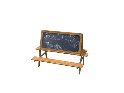 Kindergarten Wooden Blackboard With Hand Drawn House Sun And Cloud Designs For Kids 3d model