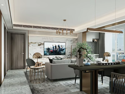Modern Luxury Living Room Interior With Marble TV Wall Comfortable Sofa And Elegant Home Decoration 3d model