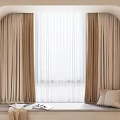 Elegant Beige Curtains With Sheer Panels For Arched Window Interior