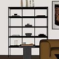 Modern Open Bookshelf Interior With Stacked Books Decorative Bowls And Small Decor Items