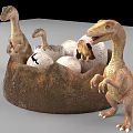 Reptile Dinosaur Nest With Hatching Eggs Baby Dinosaurs And Adult Dinosaur