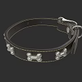Black Leather Dog Collar With Silver Bone Shaped Decorations And Metal Buckle