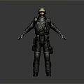 Game Movie Character In Tactical Gear With Helmet Goggles And Utility Pouches Standing Pose