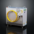 Industrial Laboratory Equipment with White Body Yellow Cable Wheels Control Panel and Interfaces 3d model