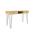 Modern Wooden Desk With Two Drawers And Black Metal Hairpin Legs Design