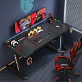 E-sports Table E-sports Room Solid Wooden Table and Chair Combination Computer Table Night View Study Matching 3d model