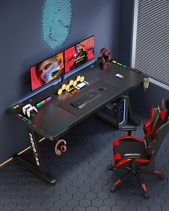 E-sports Table E-sports Room Solid Wooden Table and Chair Combination Computer Table Night View Study Matching 3d model