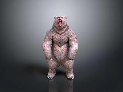 Fierce Standing Bear 3D Render With Open Mouth And Red Body Markings 3d model
