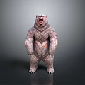 Fierce Standing Bear 3D Render With Open Mouth And Red Body Markings