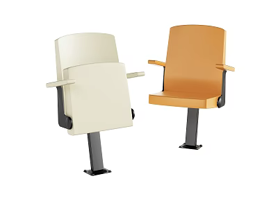 Leisure Chairs in Beige and Orange with Armrests and Black Stands 3d model