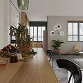 Modern Living and Dining Room Interior Design With Sofa Coffee Table Dining Table and Marble Flooring